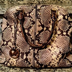 Michael Kors Snake Print Satchel in Brown and Black
